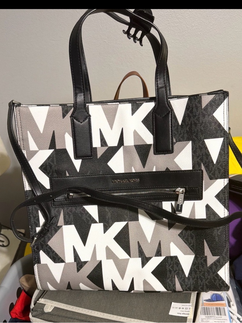 Michael Kors Black, White & Gray MK Logo Tote